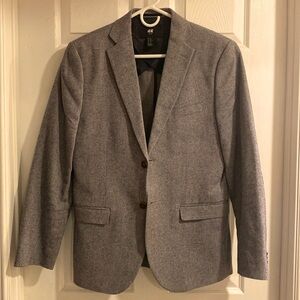 H&M men’s Blue Gray Tweed Blazer Sportcoat Jacket elbow patches 38R